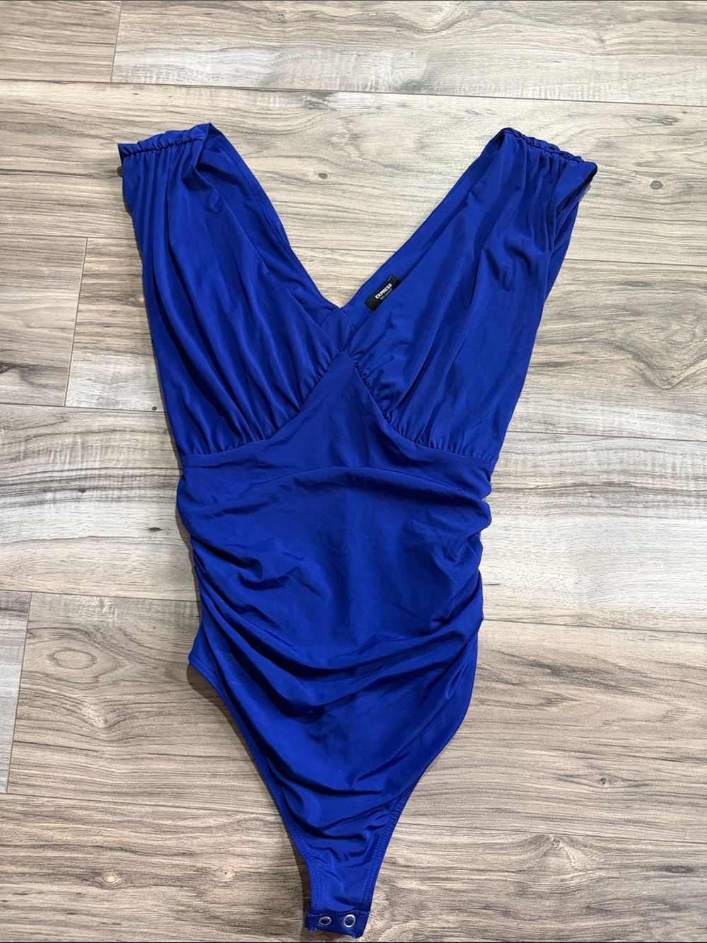 Express Royal Blue V-Neck Button Down Bodysuit